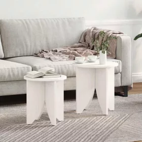   Dohányzóasztal 2 pcs Fehér 41.5 x 41.5 x 44 cm Tömör fenyőfa