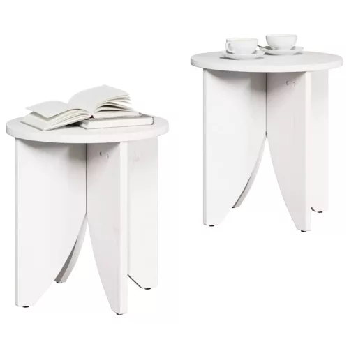 Dohányzóasztal 2 pcs Fehér 41.5 x 41.5 x 44 cm Tömör fenyőfa