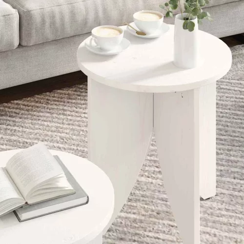 Dohányzóasztal 2 pcs Fehér 41.5 x 41.5 x 44 cm Tömör fenyőfa