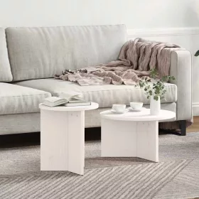   Dohányzóasztal 2 pcs Fehér 49 x 49 x 28 cm Tömör fenyőfa