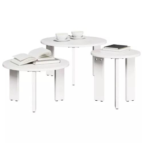 Dohányzóasztal 3 pcs Fehér 47.5 x 47.5 x 27 cm Tömör fenyőfa