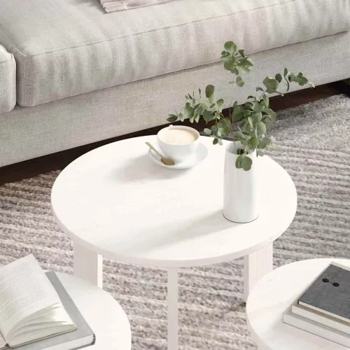 Dohányzóasztal 3 pcs Fehér 47.5 x 47.5 x 27 cm Tömör fenyőfa