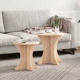   Dohányzóasztal 2 pcs Természetes 46 x 46 x 47 cm Tömör fenyőfa