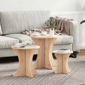   Dohányzóasztal 3 pcs Természetes 46 x 46 x 47 cm Tömör fenyőfa