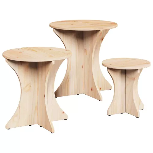 Dohányzóasztal 3 pcs Természetes 46 x 46 x 47 cm Tömör fenyőfa