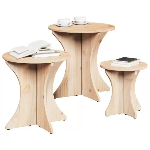 Dohányzóasztal 3 pcs Természetes 46 x 46 x 47 cm Tömör fenyőfa