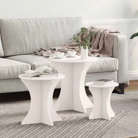   Dohányzóasztal 3 pcs Fehér 46 x 46 x 47 cm Tömör fenyőfa