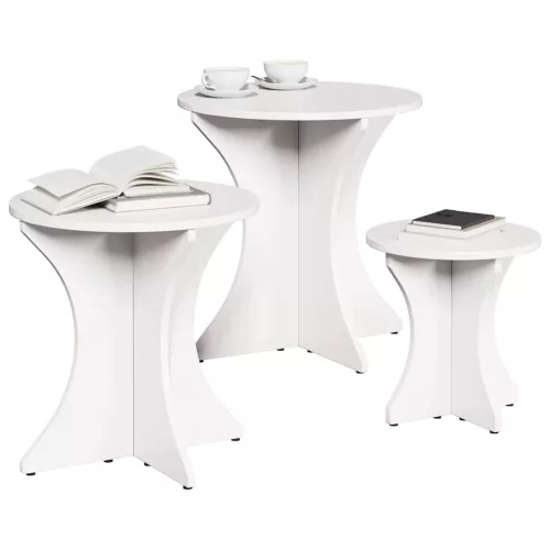 Dohányzóasztal 3 pcs Fehér 46 x 46 x 47 cm Tömör fenyőfa