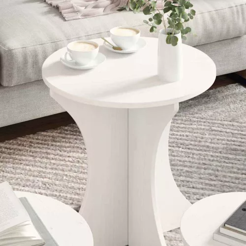 Dohányzóasztal 3 pcs Fehér 46 x 46 x 47 cm Tömör fenyőfa
