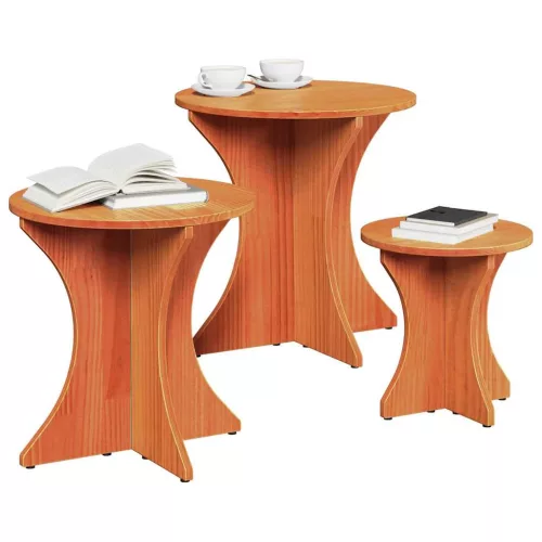 Dohányzóasztal 3 pcs Viaszbarna 46 x 46 x 47 cm Tömör fenyőfa