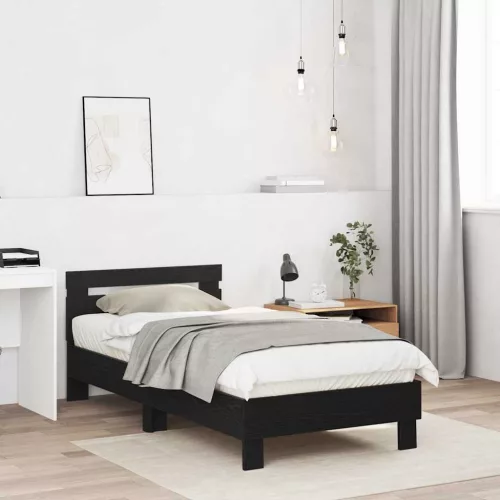 Ágykeret fejtámlával Musta tammi 90 x 190 cm Faanyag