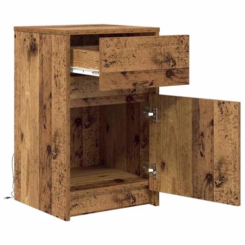 LED Éjjeli Szekrény fiókkal Régi fa 38 x 34 x 61 cm Faanyag