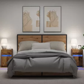 LED Éjjeli Szekrény 2 pcs Régi fa 38 x 34 x 61 cm Faanyag