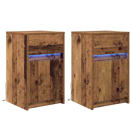 LED Éjjeli Szekrény 2 pcs Régi fa 38 x 34 x 61 cm Faanyag