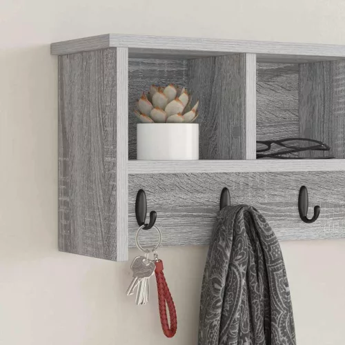 Fali Kabáthorog polcokkal Szürke sonoma 75 x 16 x 26 cm Faanyag