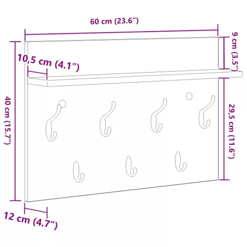 Fali Kabáthorog polcokkal Fehér 60 x 40 x 12 cm Faanyag