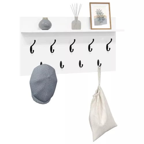 Fali Kabáthorog polcokkal Fehér 80 x 40 x 12 cm Faanyag