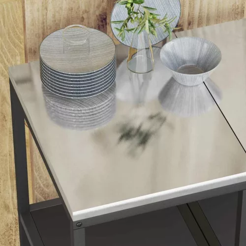 Konyhai tárolópolc polcokkal tárolóval Fekete Acél