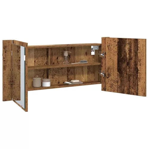 LED Tükörszekrény polcokkal Régi fa 100 x 12 x 45 cm Faanyag