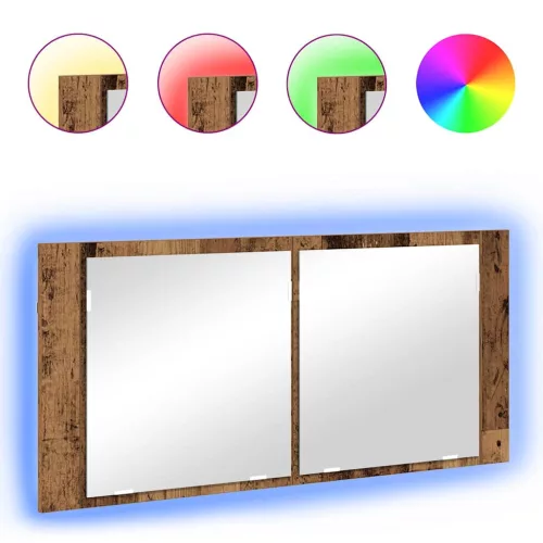 LED Tükörszekrény polcokkal Régi fa 100 x 12 x 45 cm Faanyag
