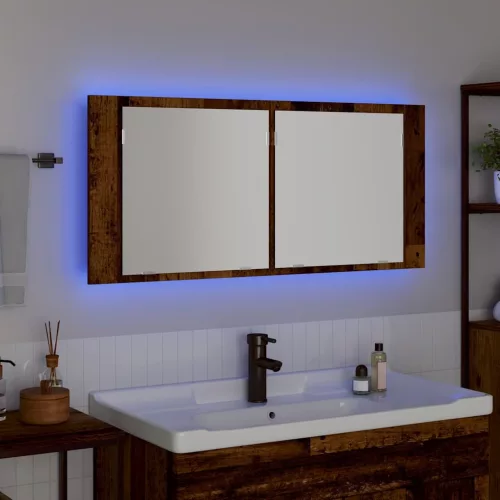 LED Tükörszekrény polcokkal Régi fa 100 x 12 x 45 cm Faanyag