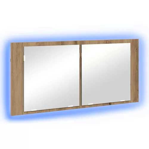LED Tükörszekrény kézműves tölgy 100 x 12 x 45 cm Faanyag