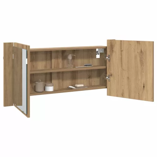 LED Tükörszekrény kézműves tölgy 100 x 12 x 45 cm Faanyag
