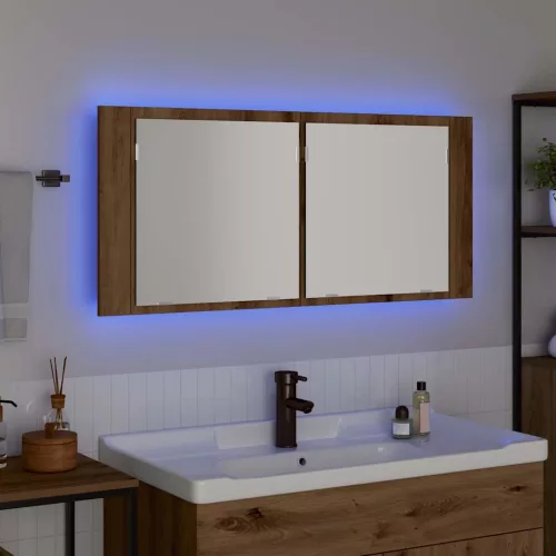 LED Tükörszekrény kézműves tölgy 100 x 12 x 45 cm Faanyag