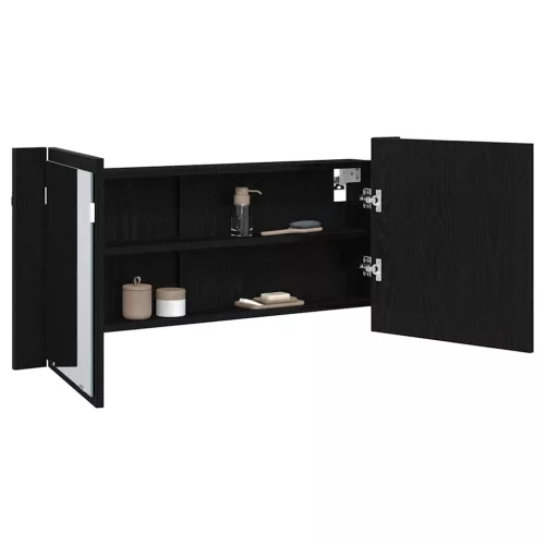 LED Tükörszekrény ajtóval Musta tammi 100 x 12 x 45 cm Faanyag