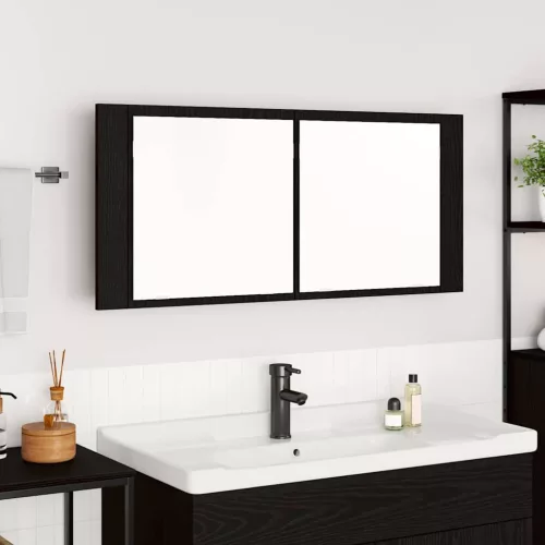 LED Tükörszekrény ajtóval Musta tammi 100 x 12 x 45 cm Faanyag