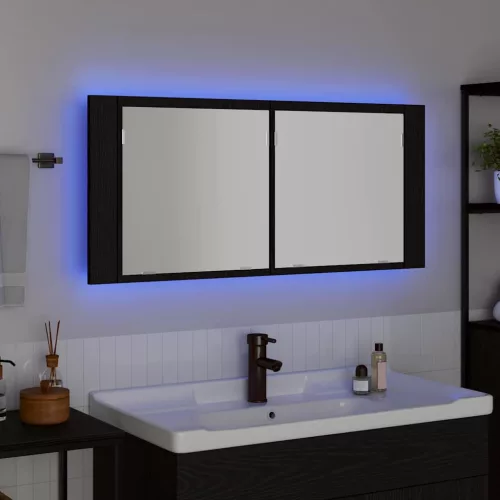 LED Tükörszekrény ajtóval Musta tammi 100 x 12 x 45 cm Faanyag