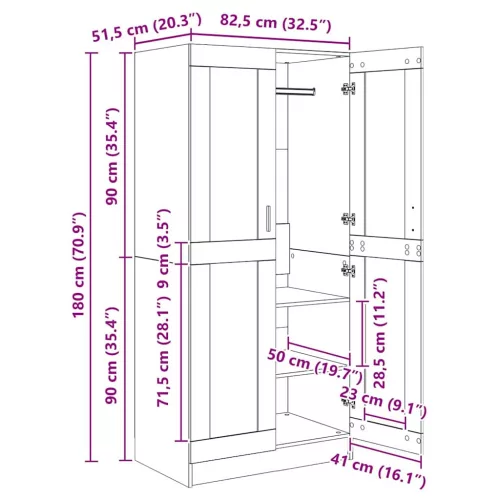 Ruhásszekrény polcokkal Öreg fa 82.5 x 51.5 x 180 cm Faanyag