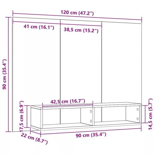 Fali TV Szekrény kézműves tölgy 120 x 23.5 x 90 cm Faanyag