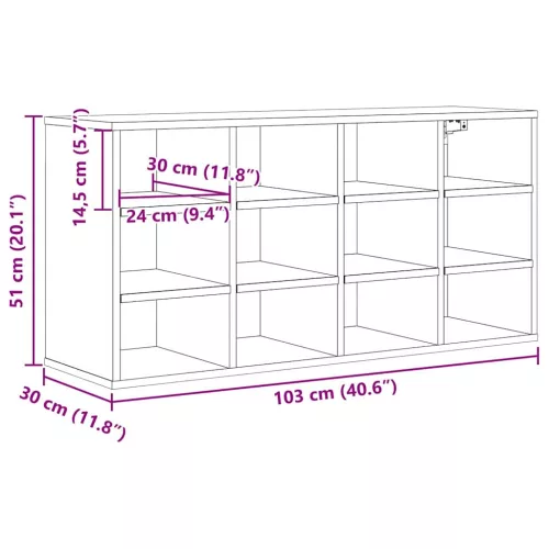 Cipősszekrény polcokkal kézműves tölgy 103 x 30 x 51 cm Faanyag