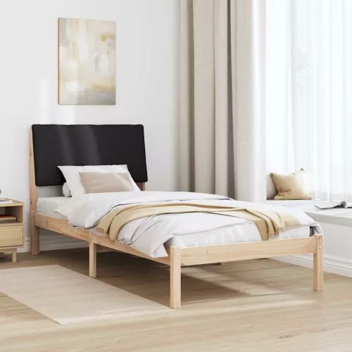 Ágykeret fejtámlával Barna és fekete 100 x 200 cm Tömör fenyőfa