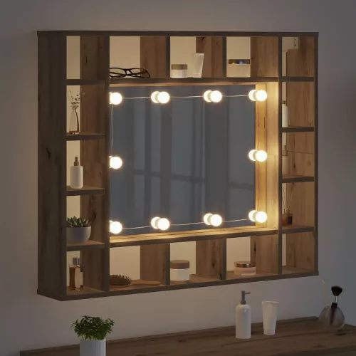 Tükörszekrény tükörrel kézműves tölgy 91 x 15 x 76.5 cm Faanyag