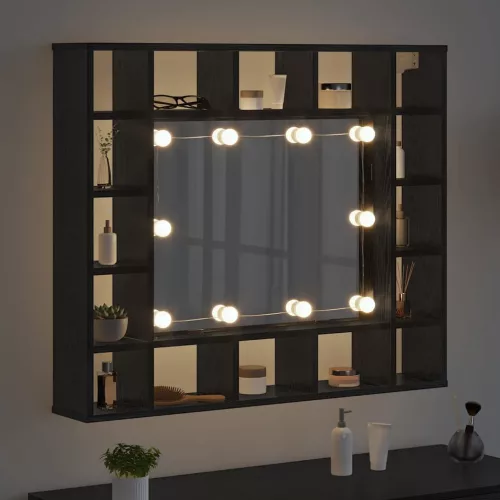 Tükörszekrény polcokkal Musta tammi 91 x 15 x 76.5 cm Faanyag