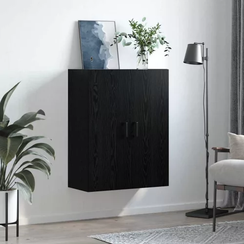Fali szekrény Falra szerelhető Fekete 69.5 x 34 x 90 cm Faanyag