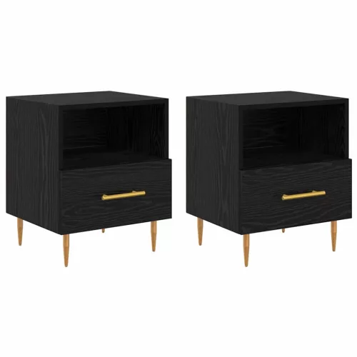 Éjjeli asztal fiókkal 2 pcs Fekete 40 x 35 x 47.5 cm Faanyag
