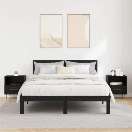 Éjjeli asztal fiókkal 2 pcs Fekete 40 x 35 x 47.5 cm Faanyag