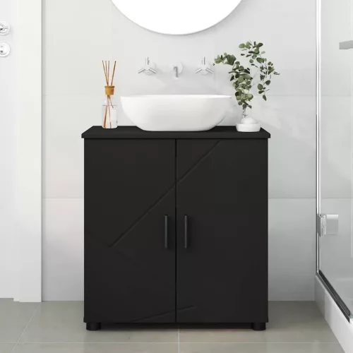 Fürdőszoba Székény polcokkal Fekete 61 x 35 x 64 cm Faanyag