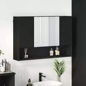   Fürdőszobai tükörszekrény Fekete 80 x 17 x 55 cm Faanyag