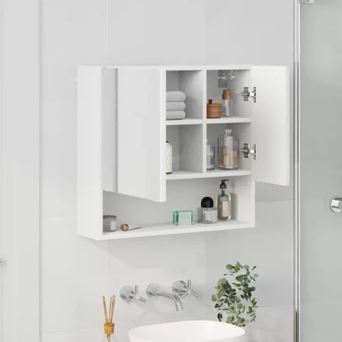 Tükörszekrény polcokkal tárolóval Fehér 59 x 17 x 55 cm Faanyag