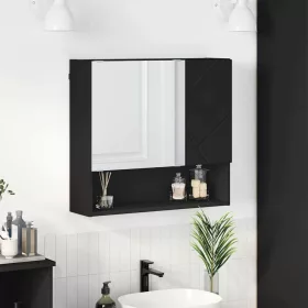   Tükörszekrény polcokkal ajtóval Fekete 59 x 17 x 55 cm Faanyag