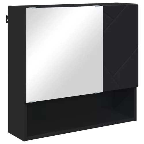 Tükörszekrény polcokkal ajtóval Fekete 59 x 17 x 55 cm Faanyag
