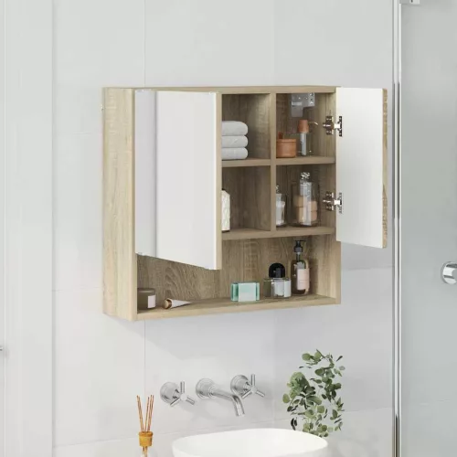 Tükörszekrény polcokkal sonoma tölgy 59 x 17 x 55 cm Faanyag