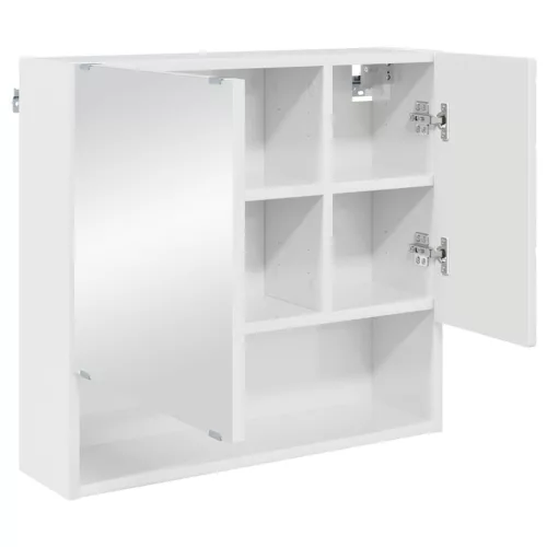 Tükörszekrény ajtóval Magasfényű fehér 59 x 17 x 55 cm Faanyag