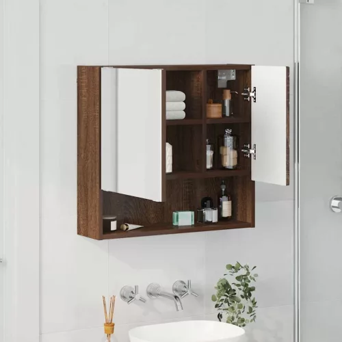 Tükörszekrény polcokkal barna tölgy 59 x 17 x 55 cm Faanyag