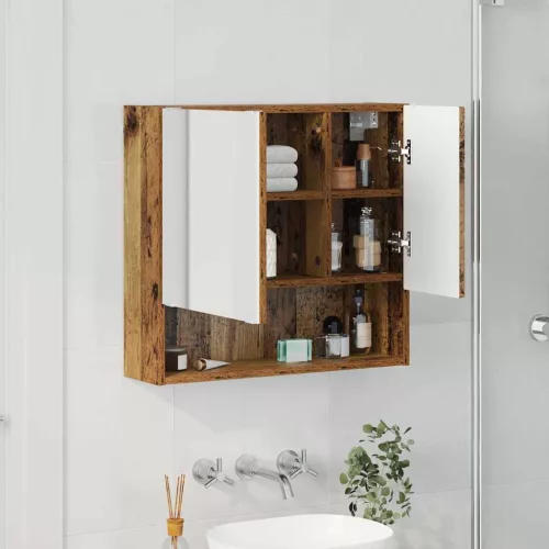 Tükörszekrény polcokkal ajtóval Régi fa 59 x 17 x 55 cm Faanyag