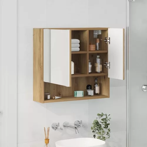 Tükörszekrény polcokkal kézműves tölgy 59 x 17 x 55 cm Faanyag